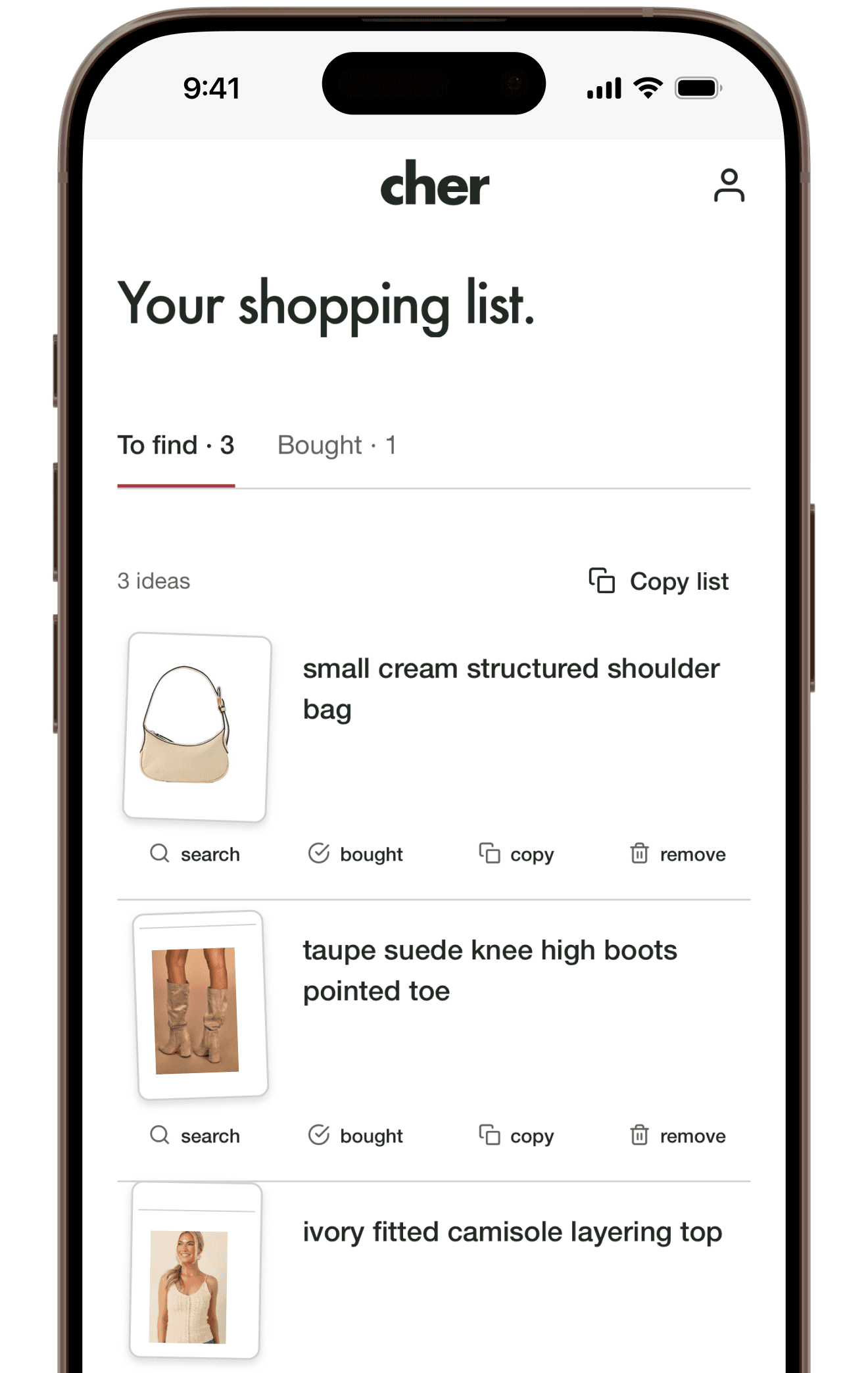 Cher shopping list with recommended pieces