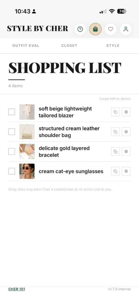 Cher shopping list with recommended pieces